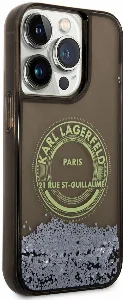 Apple iPhone 14 Pro (6.1) Kılıf Karl Lagerfeld Sıvılı Simli RSG Dizayn Kapak - Siyah