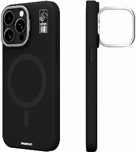 Apple iPhone 14 Pro (6.1) Kılıf Magsafe Şarj Özellikli Kamera Standlı Silikon Youngkit Bitty Cream Kapak - Siyah