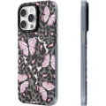 Apple iPhone 14 Pro (6.1) Kılıf Magsafe Şarj Özellikli Kelebek Desenli Youngkit Shadow Dance Serisi Kapak - Gri