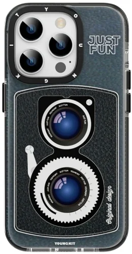 Apple iPhone 14 Pro Kılıf Magsafe Şarj Özellikli Lens Figürlü YoungKit Art Film Serisi Kapak - Beyaz