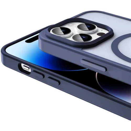 Apple iPhone 14 Pro (6.1) Kılıf Magsafe Şarj Özellikli Renkli Mat Arka Yüzey Sio Kapak - Lacivert