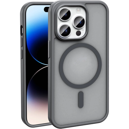 Apple iPhone 14 Pro (6.1) Kılıf Magsafe Şarj Özellikli Renkli Mat Arka Yüzey Sio Kapak - Gri