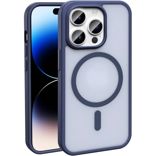 Apple iPhone 14 Pro (6.1) Kılıf Magsafe Şarj Özellikli Renkli Mat Arka Yüzey Sio Kapak - Lacivert