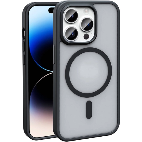 Apple iPhone 14 Pro (6.1) Kılıf Magsafe Şarj Özellikli Renkli Mat Arka Yüzey Sio Kapak - Siyah