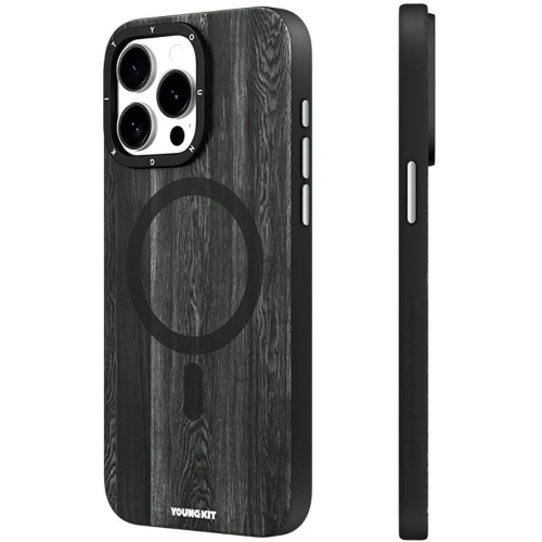 Apple iPhone 14 Pro (6.1) Kılıf Magsafe Şarj Özellikli Sararmaya Dayanıklı Youngkit Wood Forest Serisi Kapak - Kahverengi