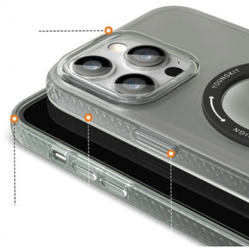 Apple iPhone 14 Pro Kılıf Magsafe Şarj Özellikli Youngkit Rock Serisi Kapak - Siyah