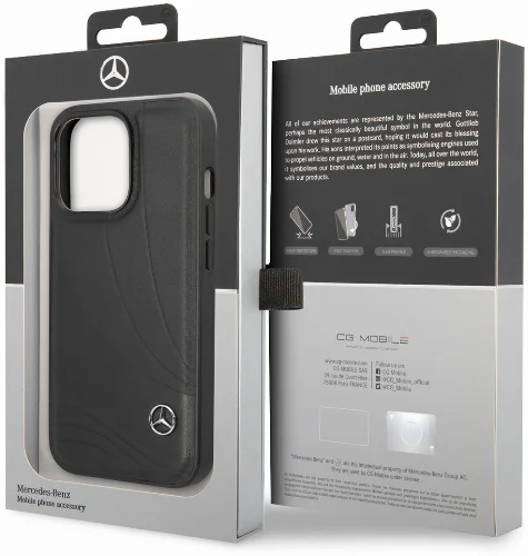Apple iPhone 14 Pro (6.1) Kılıf Mercedes Benz Hakiki Deri Yeni Dalga III Dizayn Kapak - Siyah