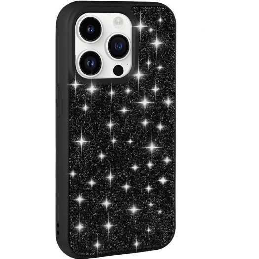 Apple iPhone 14 Pro Kılıf Parlak Taşlı Tasarım Zore Pırlanta Kapak - Siyah