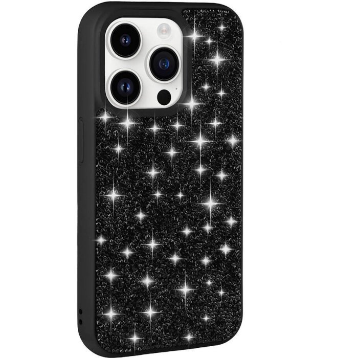 Apple iPhone 14 Pro Kılıf Parlak Taşlı Tasarım Zore Pırlanta Kapak - Siyah