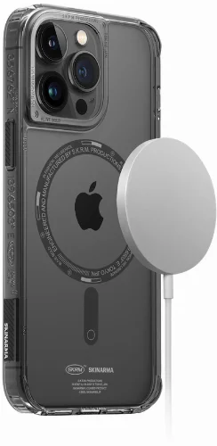 Apple iPhone 14 Pro Kılıf SkinArma Şeffaf Airbag Tasarımlı Magsafe Şarj Özellikli Saido Kapak - Füme