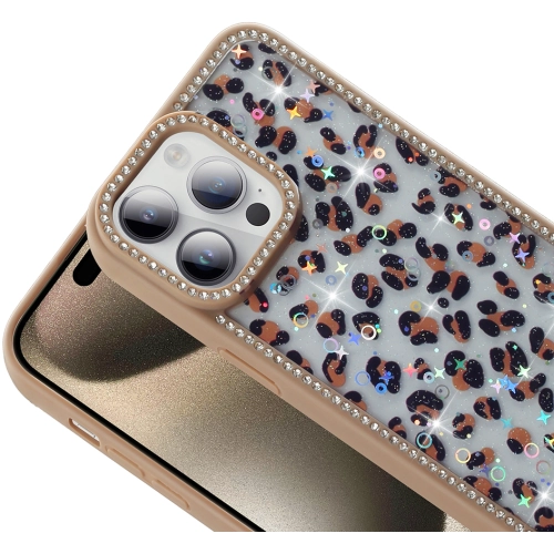 Apple iPhone 14 Pro (6.1) Kılıf Taşlı ve Simli Tasarım Lux Işıltılı Azra Kapak - Pembe