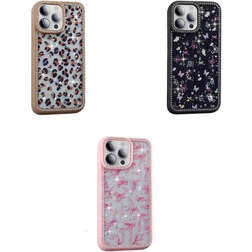 Apple iPhone 14 Pro (6.1) Kılıf Taşlı ve Simli Tasarım Lux Işıltılı Azra Kapak - Pembe