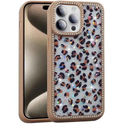 Apple iPhone 14 Pro (6.1) Kılıf Taşlı ve Simli Tasarım Lux Işıltılı Azra Kapak - Gold