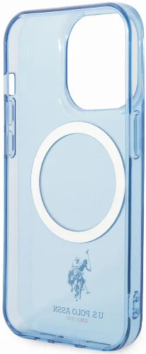 Apple iPhone 14 Pro (6.1) Kılıf U.S. POLO ASSN. Magsafe Şarj Özellikli Transparan Tasarım Kapak - Mavi