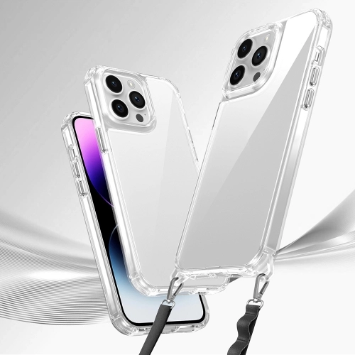 Apple iPhone 14 Pro Max (6.7) Kılıf Airbagli Takılabilir Askı Aparatlı Esnek Snap Silikon Kapak - Şeffaf