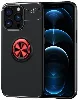 Apple iPhone 14 Pro Max (6.7) Kılıf Auto Focus Serisi Soft Premium Standlı Yüzüklü Kapak - Kırmızı Siyah