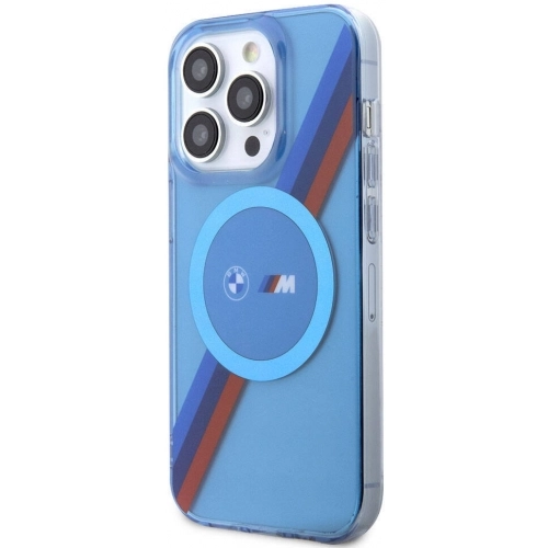 Apple iPhone 14 Pro Max (6.7) Kılıf BMW Magsafe Şarj Özellikli Transparan Tricolor Stripes Orjinal Lisanslı Kapak - Mavi