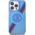 Apple iPhone 14 Pro Max (6.7) Kılıf BMW Magsafe Şarj Özellikli Transparan Tricolor Stripes Orjinal Lisanslı Kapak - Mavi