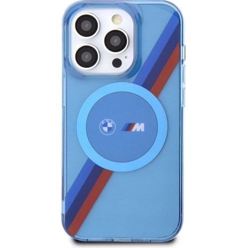 Apple iPhone 14 Pro Max (6.7) Kılıf BMW Magsafe Şarj Özellikli Transparan Tricolor Stripes Orjinal Lisanslı Kapak - Mavi