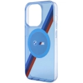 Apple iPhone 14 Pro Max (6.7) Kılıf BMW Magsafe Şarj Özellikli Transparan Tricolor Stripes Orjinal Lisanslı Kapak - Mavi