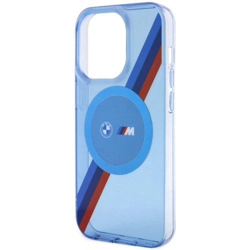 Apple iPhone 14 Pro Max (6.7) Kılıf BMW Magsafe Şarj Özellikli Transparan Tricolor Stripes Orjinal Lisanslı Kapak - Mavi