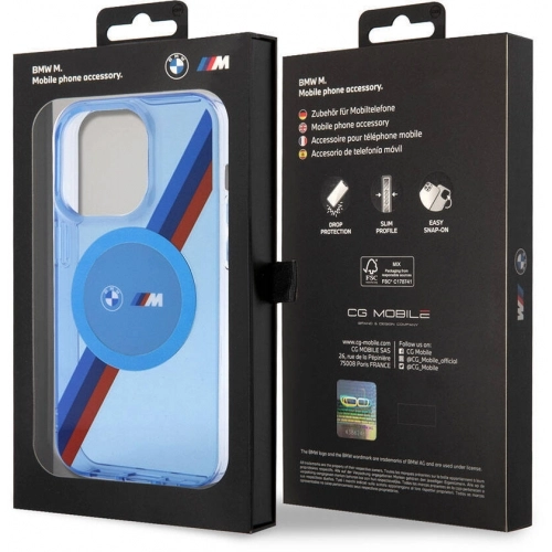 Apple iPhone 14 Pro Max (6.7) Kılıf BMW Magsafe Şarj Özellikli Transparan Tricolor Stripes Orjinal Lisanslı Kapak - Mavi