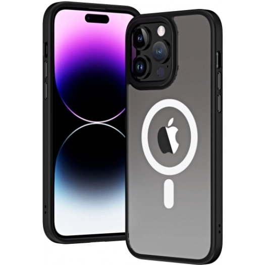 Apple iPhone 14 Pro Max (6.7) Kılıf Hibrit Wireless Şarj Özellikli Buzlu Silikon - Siyah