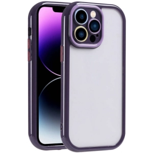 Apple iPhone 14 Pro Max (6.7) Kılıf Kamera Korumalı Renkli Kenar ve Çerçeve Tasarımlı Vitamin Kapak - Koyu Mor