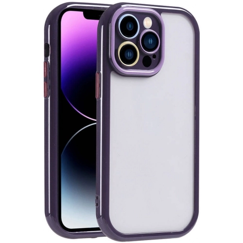 Apple iPhone 14 Pro Max (6.7) Kılıf Kamera Korumalı Renkli Kenar ve Çerçeve Tasarımlı Vitamin Kapak - Koyu Mor