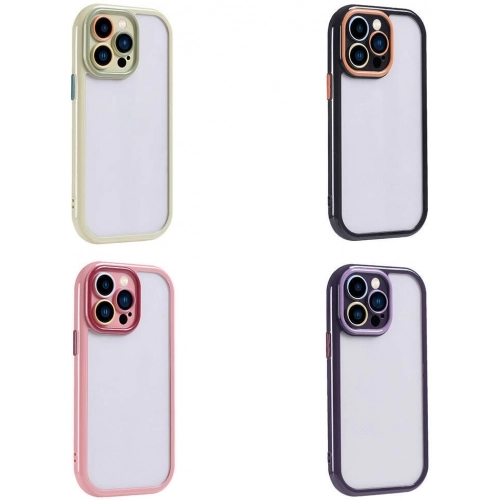 Apple iPhone 14 Pro Max (6.7) Kılıf Kamera Korumalı Renkli Kenar ve Çerçeve Tasarımlı Vitamin Kapak - Koyu Mor