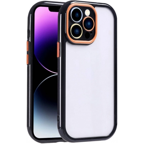 Apple iPhone 14 Pro Max (6.7) Kılıf Kamera Korumalı Renkli Kenar ve Çerçeve Tasarımlı Vitamin Kapak - Siyah