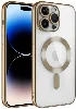 Apple iPhone 14 Pro Max (6.7) Kılıf Kamera Korumalı Şeffaf Magsafe Wireless Şarj Özellikli Demre Kapak - Gold