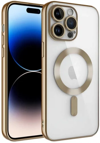 Apple iPhone 14 Pro Max (6.7) Kılıf Kamera Korumalı Şeffaf Magsafe Wireless Şarj Özellikli Demre Kapak - Gümüş