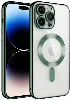 Apple iPhone 14 Pro Max (6.7) Kılıf Kamera Korumalı Şeffaf Magsafe Wireless Şarj Özellikli Demre Kapak - Koyu Yeşil