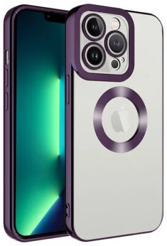 Apple iPhone 14 Pro Max (6.7) Kılıf Kamera Korumalı Silikon Logo Açık Omega Kapak - Gümüş