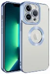 Apple iPhone 14 Pro Max (6.7) Kılıf Kamera Korumalı Silikon Logo Açık Omega Kapak - Mavi