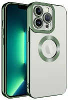 Apple iPhone 14 Pro Max (6.7) Kılıf Kamera Korumalı Silikon Logo Açık Omega Kapak - Yeşil
