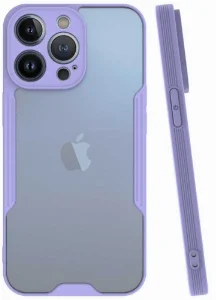 Apple iPhone 14 Pro Max (6.7) Kılıf Kamera Lens Korumalı Arkası Şeffaf Silikon Kapak - Lila