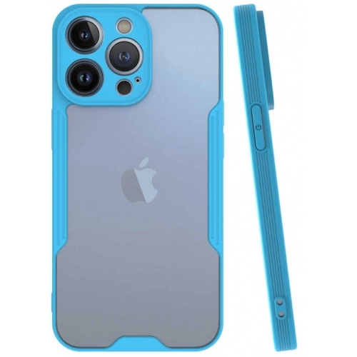 Apple iPhone 14 Pro Max (6.7) Kılıf Renkli Silikon Kamera Lens Korumalı Şeffaf Parfe Kapak - Mavi