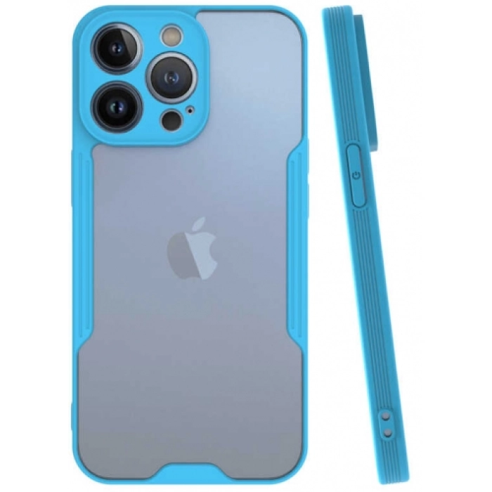 Apple iPhone 14 Pro Max (6.7) Kılıf Renkli Silikon Kamera Lens Korumalı Şeffaf Parfe Kapak - Mavi