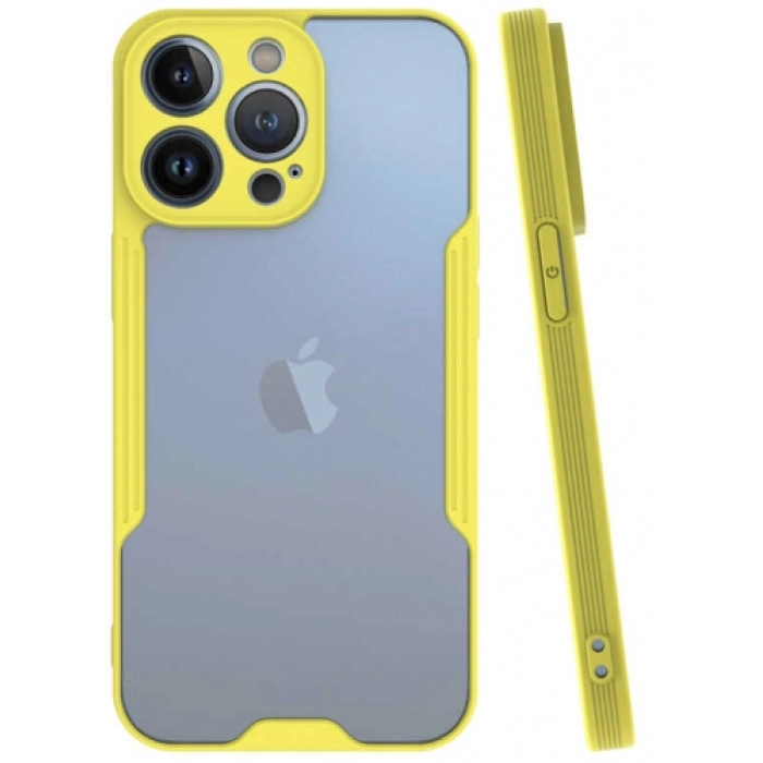 Apple iPhone 14 Pro Max (6.7) Kılıf Renkli Silikon Kamera Lens Korumalı Şeffaf Parfe Kapak - Sarı