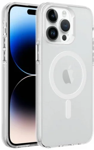 Apple iPhone 14 Pro Max (6.7) Kılıf Magsafe Şarj Özellikli Buzlu Transparan C-Pro Sert Kapak - Şeffaf