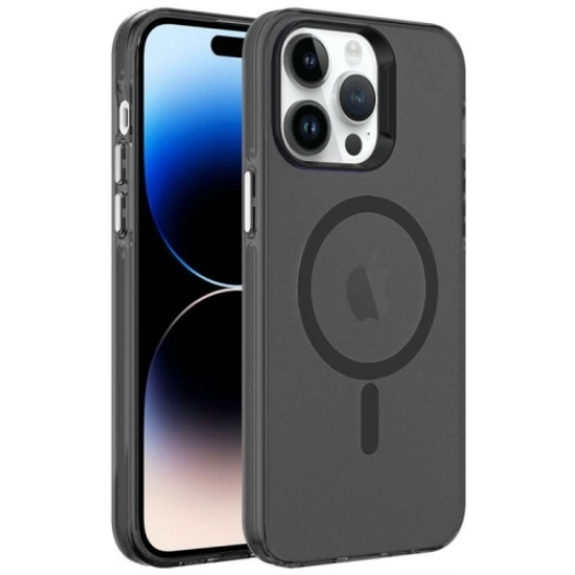 Apple iPhone 14 Pro Max (6.7) Kılıf Magsafe Şarj Özellikli Buzlu Transparan C-Pro Sert Kapak - Siyah