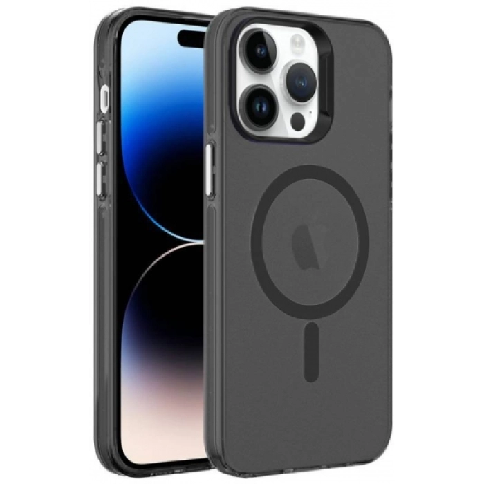 Apple iPhone 14 Pro Max (6.7) Kılıf Magsafe Şarj Özellikli Buzlu Transparan C-Pro Sert Kapak - Siyah