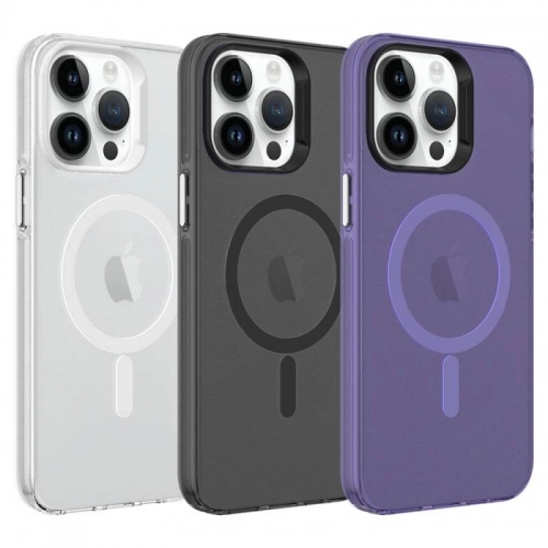 Apple iPhone 14 Pro Max (6.7) Kılıf Magsafe Şarj Özellikli Buzlu Transparan C-Pro Sert Kapak - Siyah