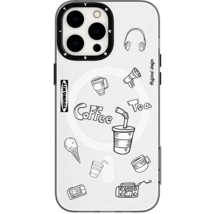 Apple iPhone 14 Pro Max (6.7) Kılıf Magsafe Şarj Özellikli Desenli Youngkit Plaything Serisi Kapak - Beyaz