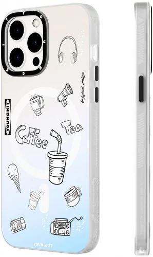Apple iPhone 14 Pro Max (6.7) Kılıf Magsafe Şarj Özellikli Desenli Youngkit Plaything Serisi Kapak - Beyaz