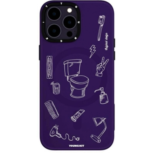 Apple iPhone 14 Pro Max (6.7) Kılıf Magsafe Şarj Özellikli Desenli Youngkit Plaything Serisi Kapak - Mor