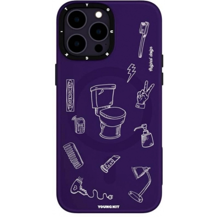 Apple iPhone 14 Pro Max (6.7) Kılıf Magsafe Şarj Özellikli Desenli Youngkit Plaything Serisi Kapak - Mor