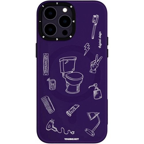 Apple iPhone 14 Pro Max (6.7) Kılıf Magsafe Şarj Özellikli Desenli Youngkit Plaything Serisi Kapak - Mor